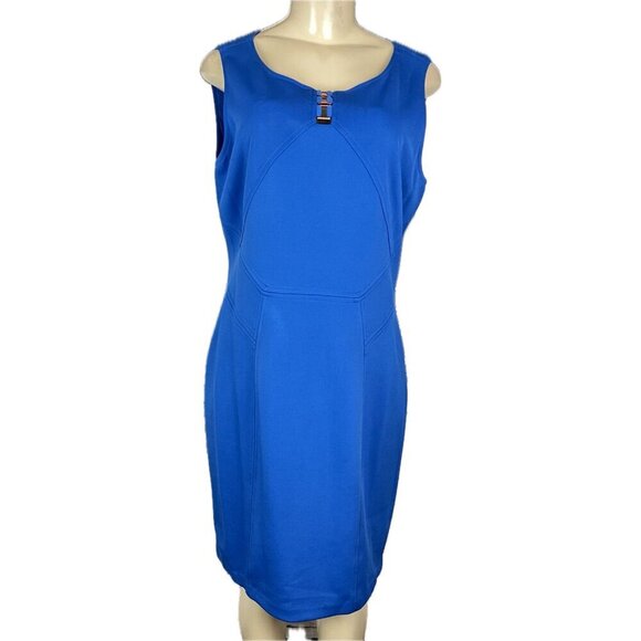Ivanka Trump 14 Blue Scoop Neck Bar Accent Seam Detail Lined Sleeveless Dress - Picture 2 of 6